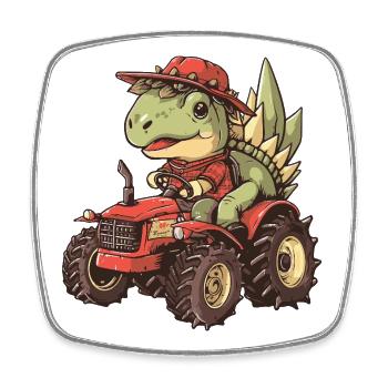 Dinosaur stegosaurus tractor farmer - Square fridge magnet - white - Front