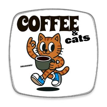 Cat Coffee Lover COFFEE & CATS - Square fridge magnet - white - Front