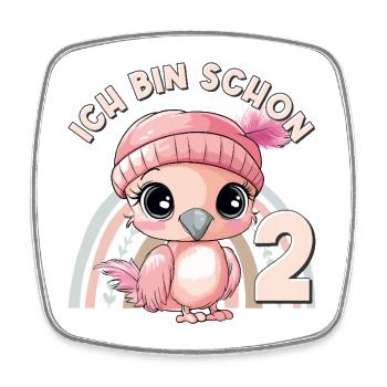 2. Geburtstag Flamingo Regenbogen Süß Niedlich - Viereckiger Kühlschrankmagnet - Weiß - Vorne