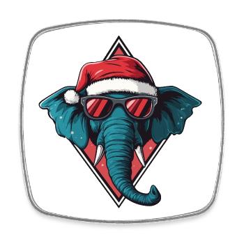 Elephant Santa with sunglasses - Square fridge magnet - white - Front