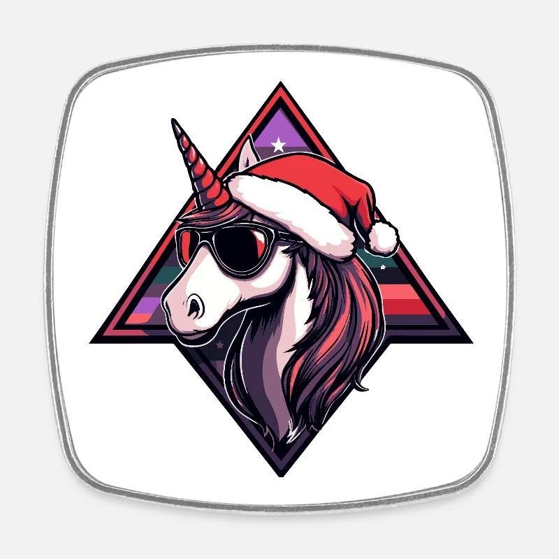 Noël licorne - Magnet carré - blanc