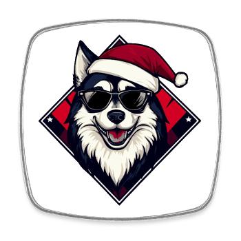 Père Noël Husky avec lunettes de soleil - Magnet carré - blanc - Devant