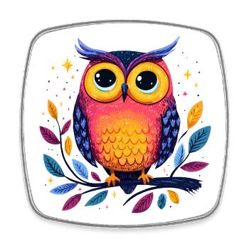 Illustration colorée de hibou sur branche - Magnet carré - blanc - Devant