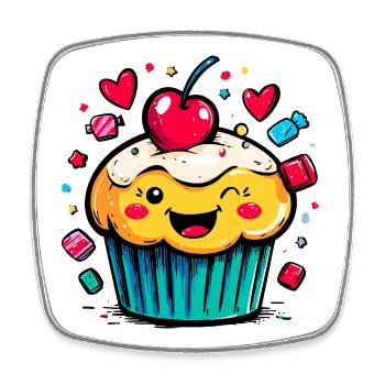 Kawaii Cupcake mit Kirschgesicht - Viereckiger Kühlschrankmagnet - Weiß - Vorne