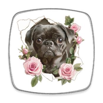 Mops Blumen Vintage - Viereckiger Kühlschrankmagnet - Weiß - Vorne