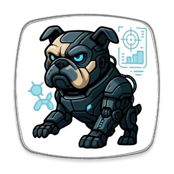 Futuristischer Cyber-Bulldogge in Kampfrüstung - Viereckiger Kühlschrankmagnet - Weiß - Vorne