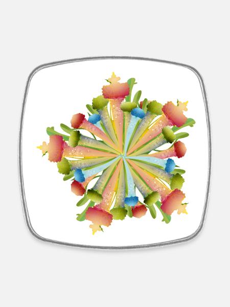Ornement Mandala de plantes tubulaires colorées - Magnet carré - blanc