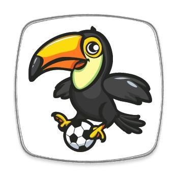 Toucan Cartoon Football - Square fridge magnet - white - Front