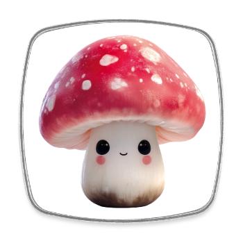 Mushroom Kawaii with Face - Square fridge magnet - white - Front