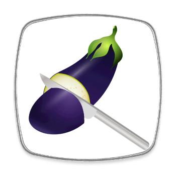 Leuchtende Aubergine mit Küchenmesser - Viereckiger Kühlschrankmagnet - Weiß - Vorne