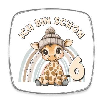 6. Geburtstag Giraffe Regenbogen Süß Niedlich - Viereckiger Kühlschrankmagnet - Weiß - Vorne