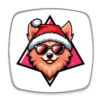 Hund im Santa-Style  Zwergspitz - Viereckiger Kühlschrankmagnet - Weiß - Vorne