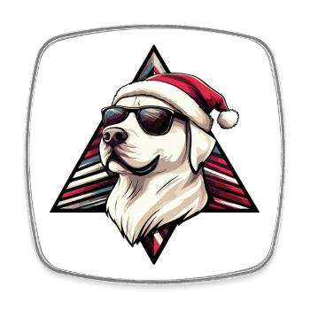 Weihnachtshund mit Sonnenbrille - Viereckiger Kühlschrankmagnet - Weiß - Vorne
