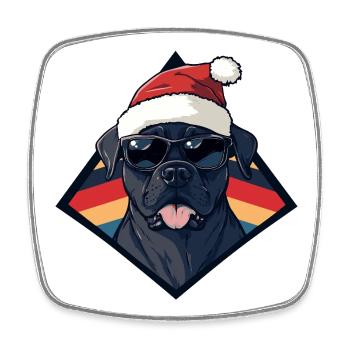 Chien avec un chapeau de Père Noël et des lunettes de soleil - Magnet carré - blanc - Devant