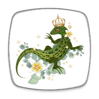 Crowned lizard with flowers and shiny accents - Square fridge magnet - white - Front