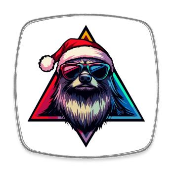 Neon Santa Dog with Sunglasses - Square fridge magnet - white - Front