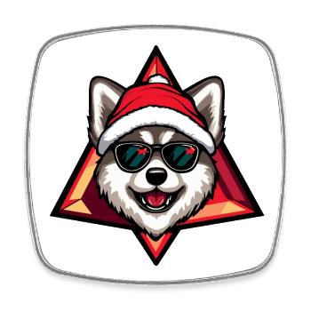 Husky au chapeau du Père Noël avec des lunettes de soleil - Magnet carré - blanc - Devant