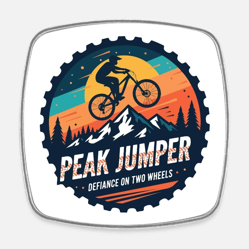 Peak Jumper Mountain Bike Badge - Square fridge magnet - white