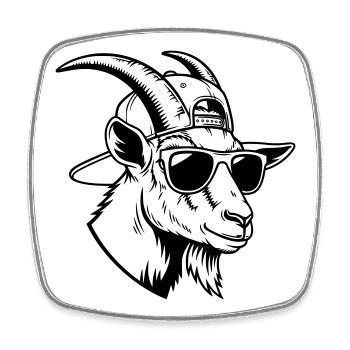 Cool goat with sunglasses and cap - Square fridge magnet - white - Front