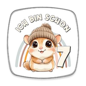 Hamster Arc-en-ciel mignonne pour 7e anniversaire - Magnet carré - blanc - Devant