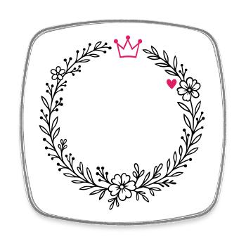 Wreath flower wreath with crown and heart - Square fridge magnet - white - Front
