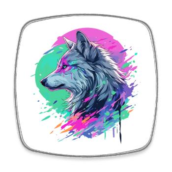 Wolf Wolfskopf Manga Anime Japan Style Kunst Bunt - Viereckiger Kühlschrankmagnet - Weiß - Vorne
