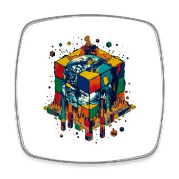 Terre dans le Cube de Blocs de Couleur - Magnet carré - blanc - Devant