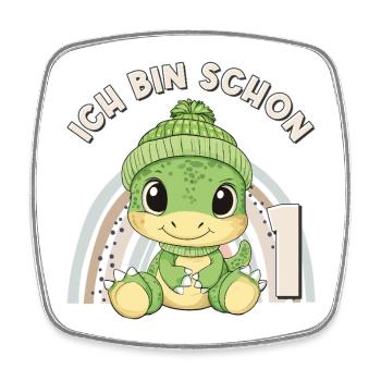 1er anniversaire Dinosaure arc-en-ciel mignon mignon - Magnet carré - blanc - Devant