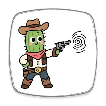 Cowboy Cactus in Western Cartoon - Square fridge magnet - white - Front