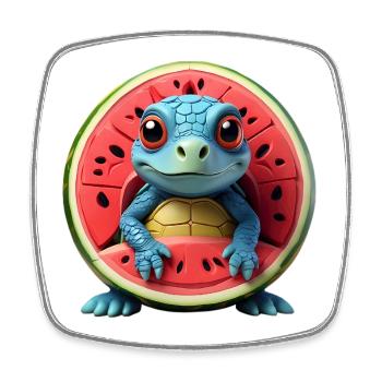 Tortue melon dans le cœur du fruit - Magnet carré - blanc - Devant