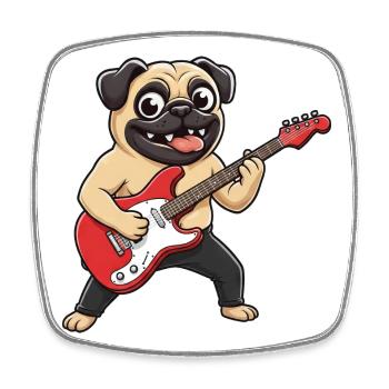Cute Pug Clown Dog Guitar Musician Cartoon - Square fridge magnet - white - Front