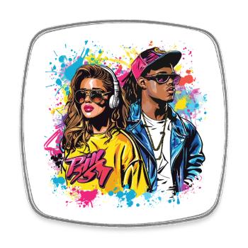 90s 90er Jahre Musik Bunt Party Karneval Kostüm - Viereckiger Kühlschrankmagnet - Weiß - Vorne