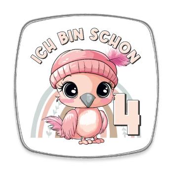 4e anniversaire Flamant rose arc-en-ciel mignon mignon - Magnet carré - blanc - Devant
