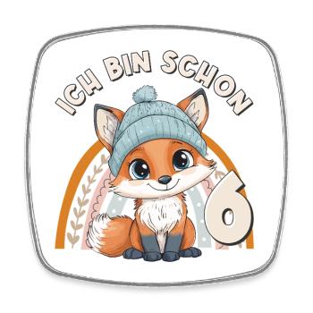 6. Geburtstag Fuchs Regenbogen Süß Niedlich - Viereckiger Kühlschrankmagnet - Weiß - Vorne