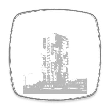 Brutalismus-Turm-Silhouette - Viereckiger Kühlschrankmagnet - Weiß - Vorne