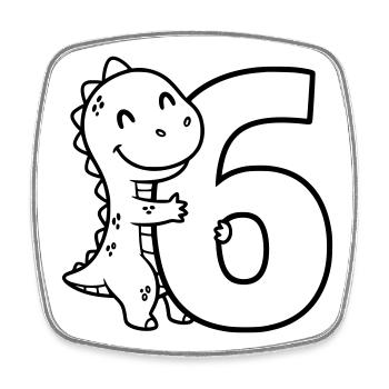 Dino mit Zahl 6 Cartoon Illustration - Viereckiger Kühlschrankmagnet - Weiß - Vorne