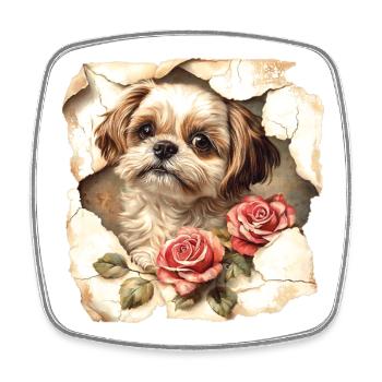 Shih Tzu Blumen - Viereckiger Kühlschrankmagnet - Weiß - Vorne