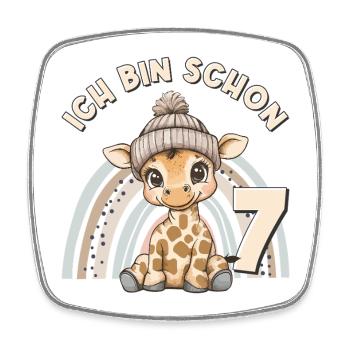 7ème anniversaire Girafe Arc-en-ciel Mignon Mignon - Magnet carré - blanc - Devant