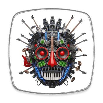 Heavy Metal Rock Mechanical Face Electric guitar - Square fridge magnet - white - Front