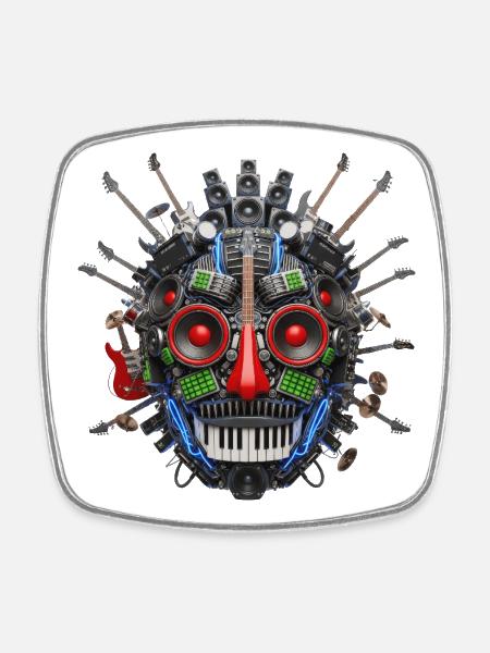 Heavy Metal Rock Mechanical Face Electric guitar - Square fridge magnet - white