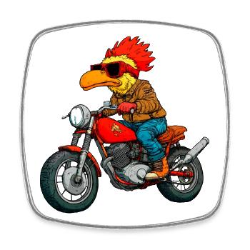 Motorcyclist Chicken - Square fridge magnet - white - Front