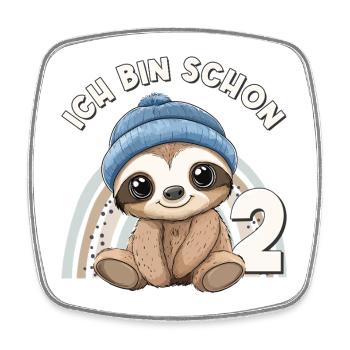 2e anniversaire paresseux arc-en-ciel mignon - Magnet carré - blanc - Devant