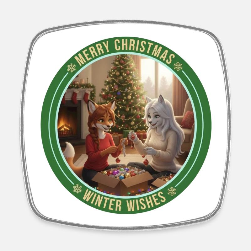 Fursona Winter Wishes - Square fridge magnet - white