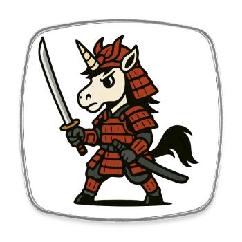 Samurai Unicorn Warrior with Red Armor and Blade - Square fridge magnet - white - Front