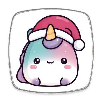 Rundes Kawaii Einhorn Weihnachten Squishy - Viereckiger Kühlschrankmagnet - Weiß - Vorne