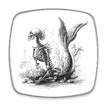 Skeleton Mermaid – Occult Underwater Design - Square fridge magnet - white - Front