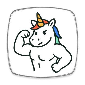 Strong Flexing Unicorn with Colorful Mane Art - Square fridge magnet - white - Front