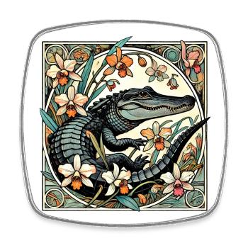 Crocodile in Floral Circle - Square fridge magnet - white - Front