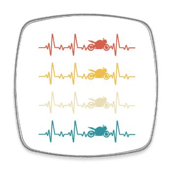 Motard Retro Heartbeat Moto Motorcycle  - Magnet carré - blanc - Devant