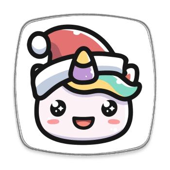 Kawaii Einhorn Gesicht Weihnachtsmütze	 - Viereckiger Kühlschrankmagnet - Weiß - Vorne